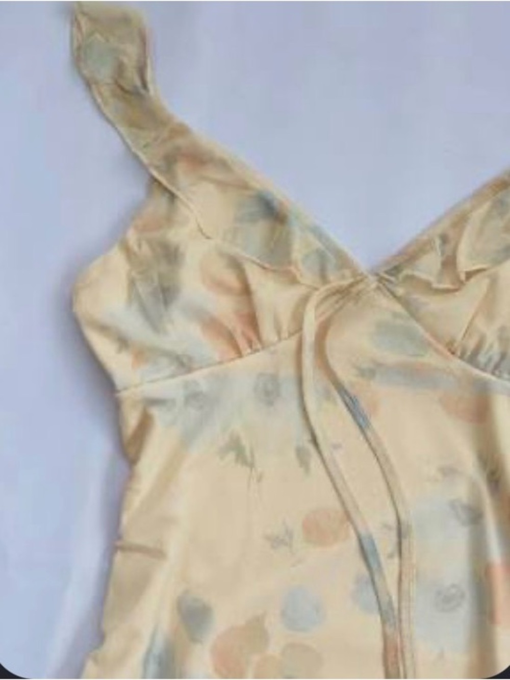 Soft Yellow Satin Slip Dress with Pastel Polka Print